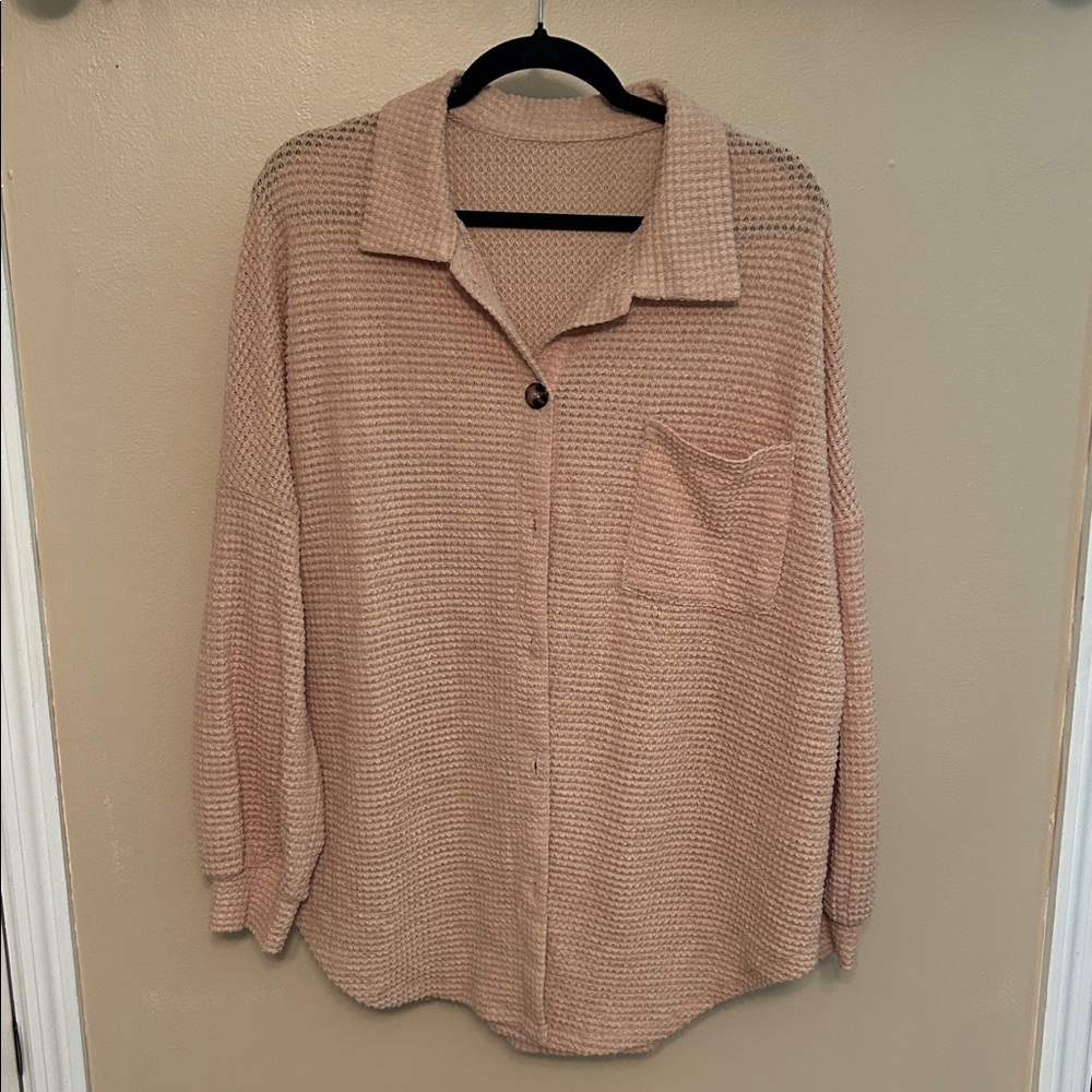 Oatmeal waffled Knit Button-Up